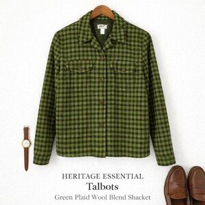 Talbots Green Plaid Wool Blend Shacket Button Front Jacket Women’s 10